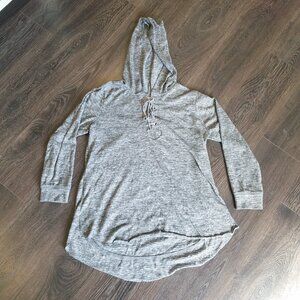 New York Laundry Long Sleeve Hooded Sweater w/ Dolphin Hem Grey 1X